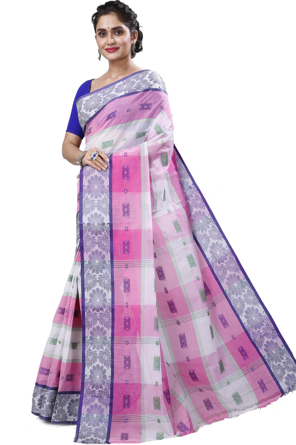Pink White Pure Cotton RajSahi Tant Saree (954)